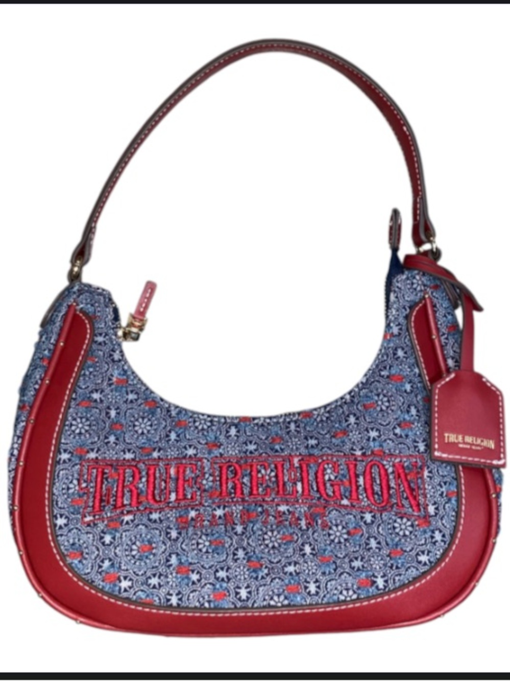 TRUE RELIGION Striped Denim Small Hobo